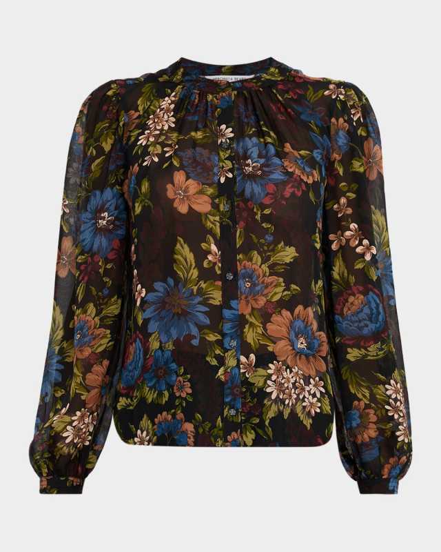 Ashlynn Floral Chiffon Button-Front Blouse